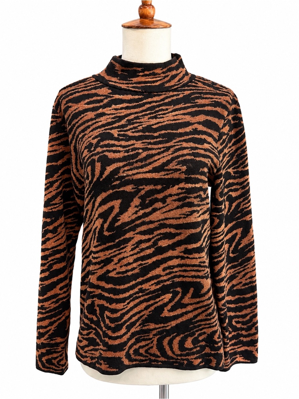 Ann Taylor Classic Black and Brown Animal Print Mock Neck Top sweater m